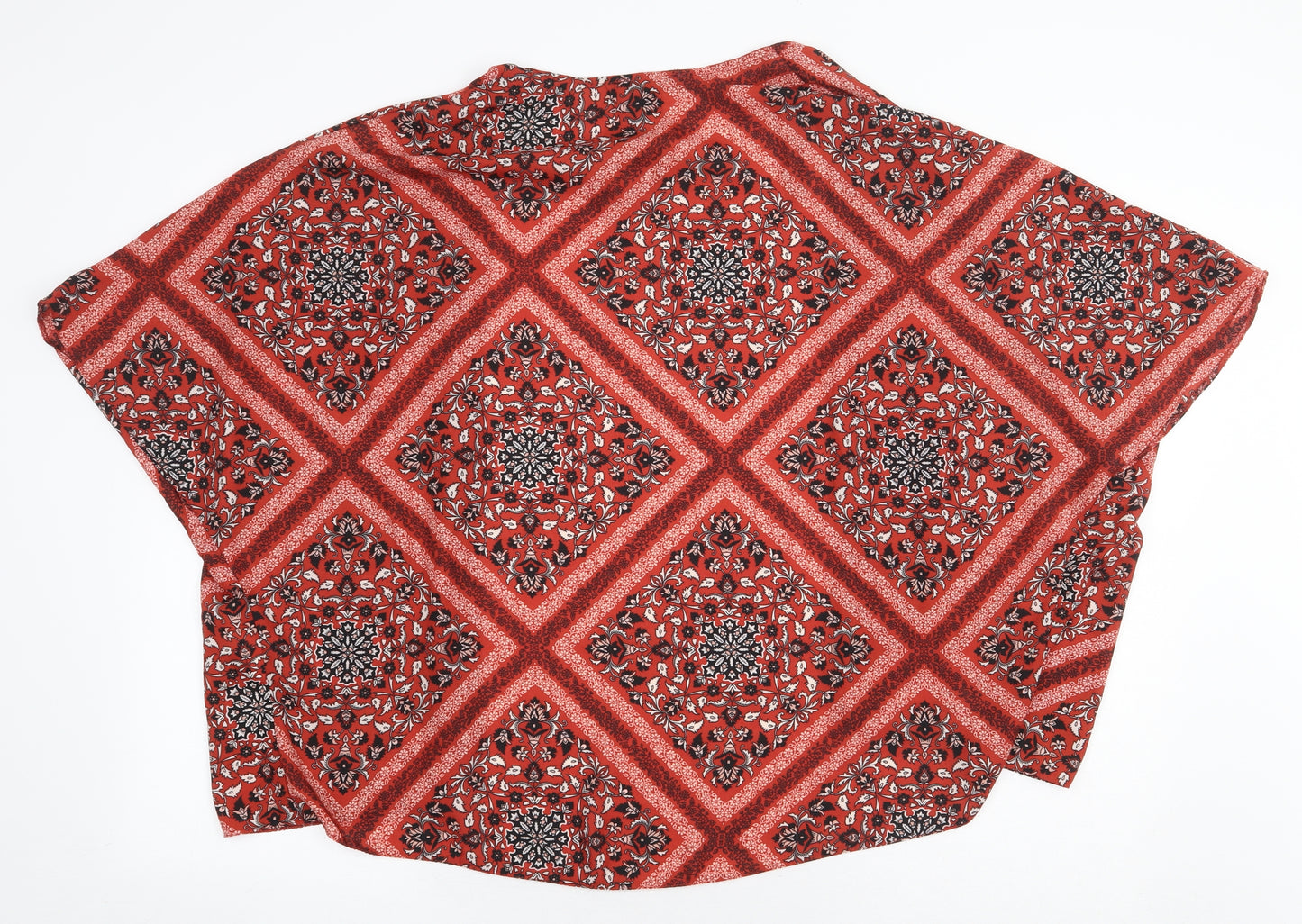 Primark Womens Orange Geometric Polyester Kimono Blouse Size 12 V-Neck