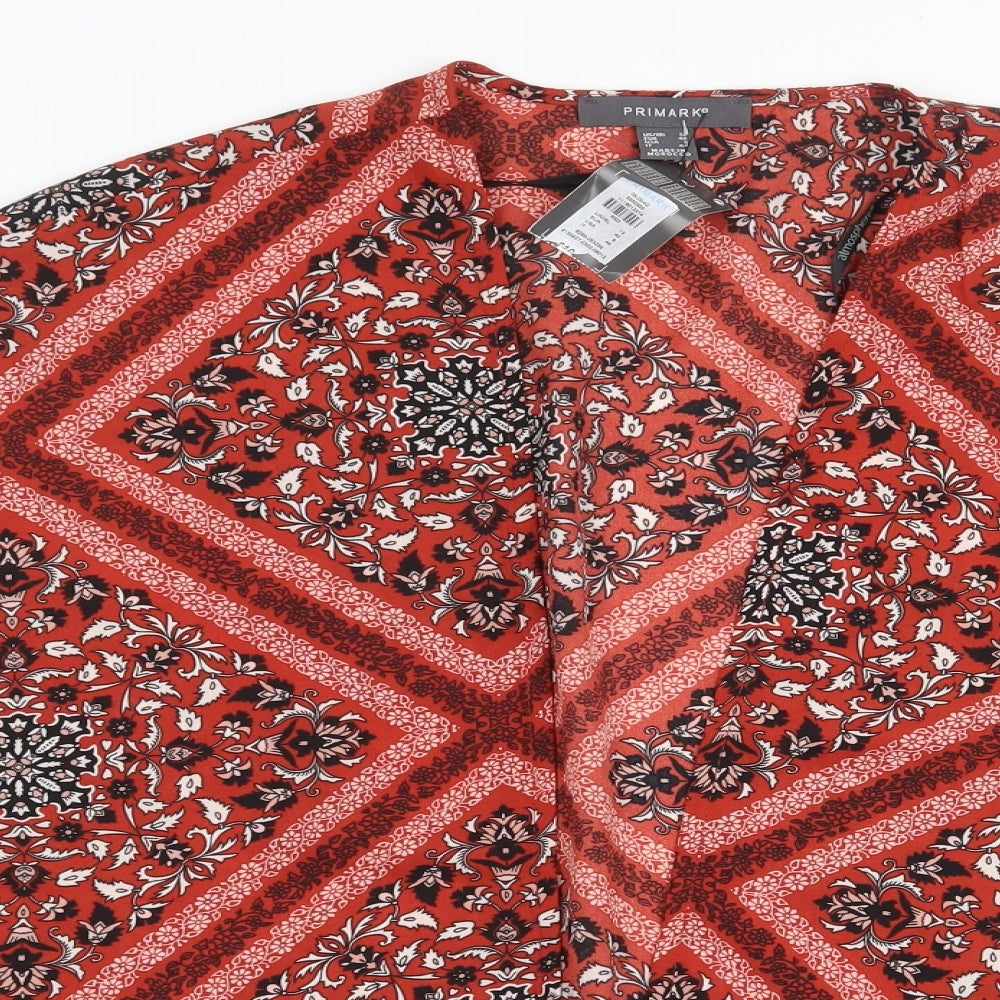 Primark Womens Orange Geometric Polyester Kimono Blouse Size 12 V-Neck
