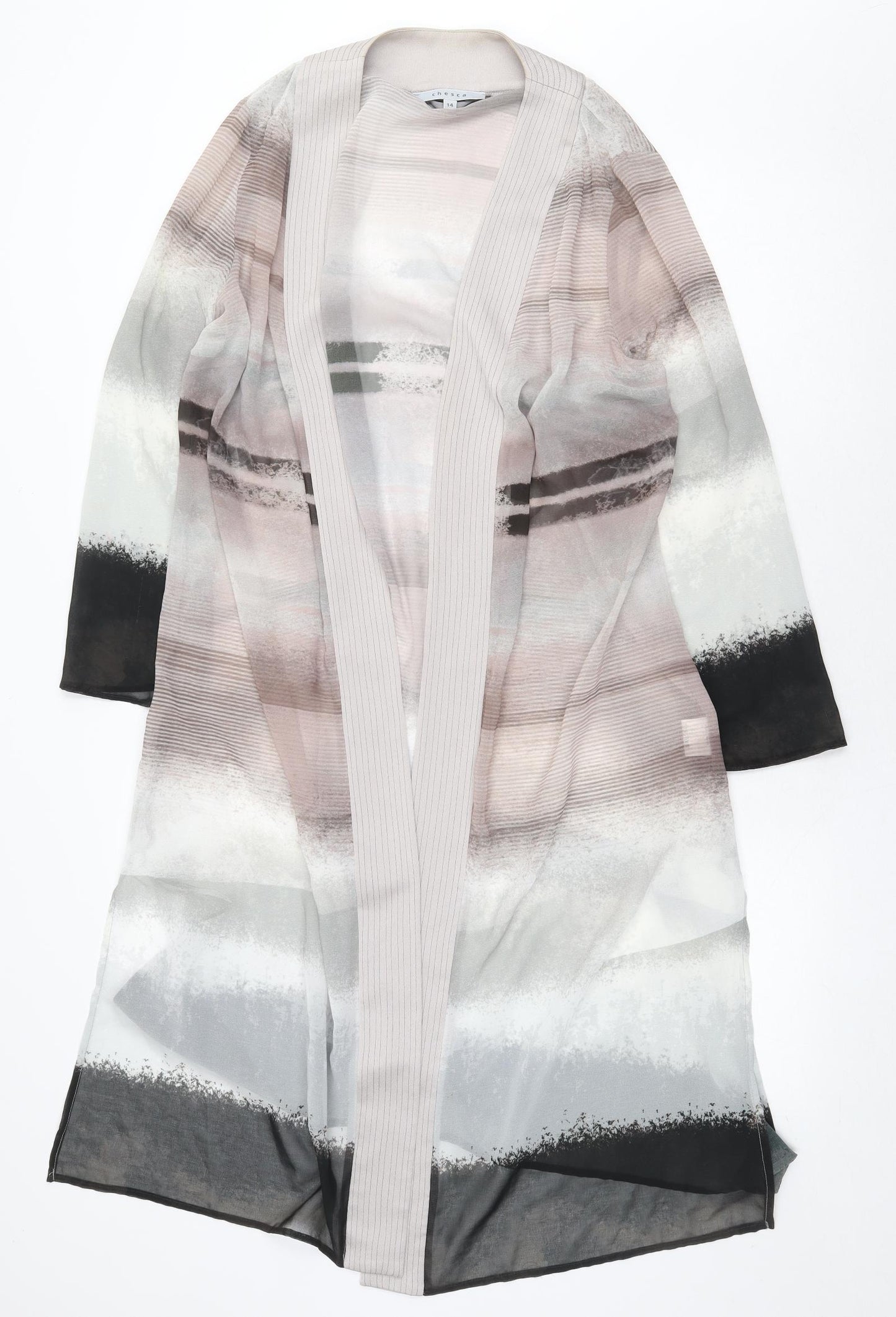 Chesca Womens Grey Geometric Polyester Kimono Blouse Size 14 V-Neck