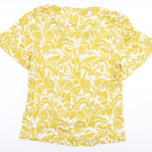 Marks and Spencer Womens Yellow Geometric Viscose Basic Blouse Size 10 Mock Neck