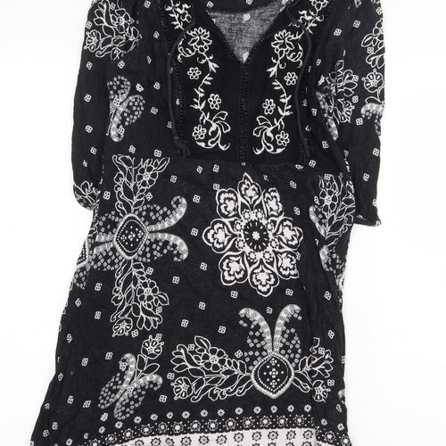 NEXT Womens Black Geometric Viscose A-Line Size 2XS V-Neck Pullover
