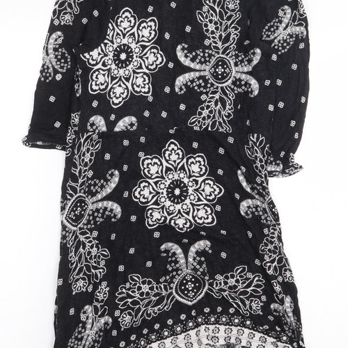 NEXT Womens Black Geometric Viscose A-Line Size 2XS V-Neck Pullover
