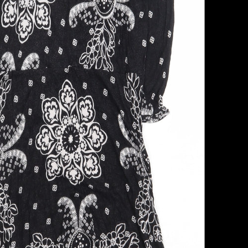 NEXT Womens Black Geometric Viscose A-Line Size 2XS V-Neck Pullover