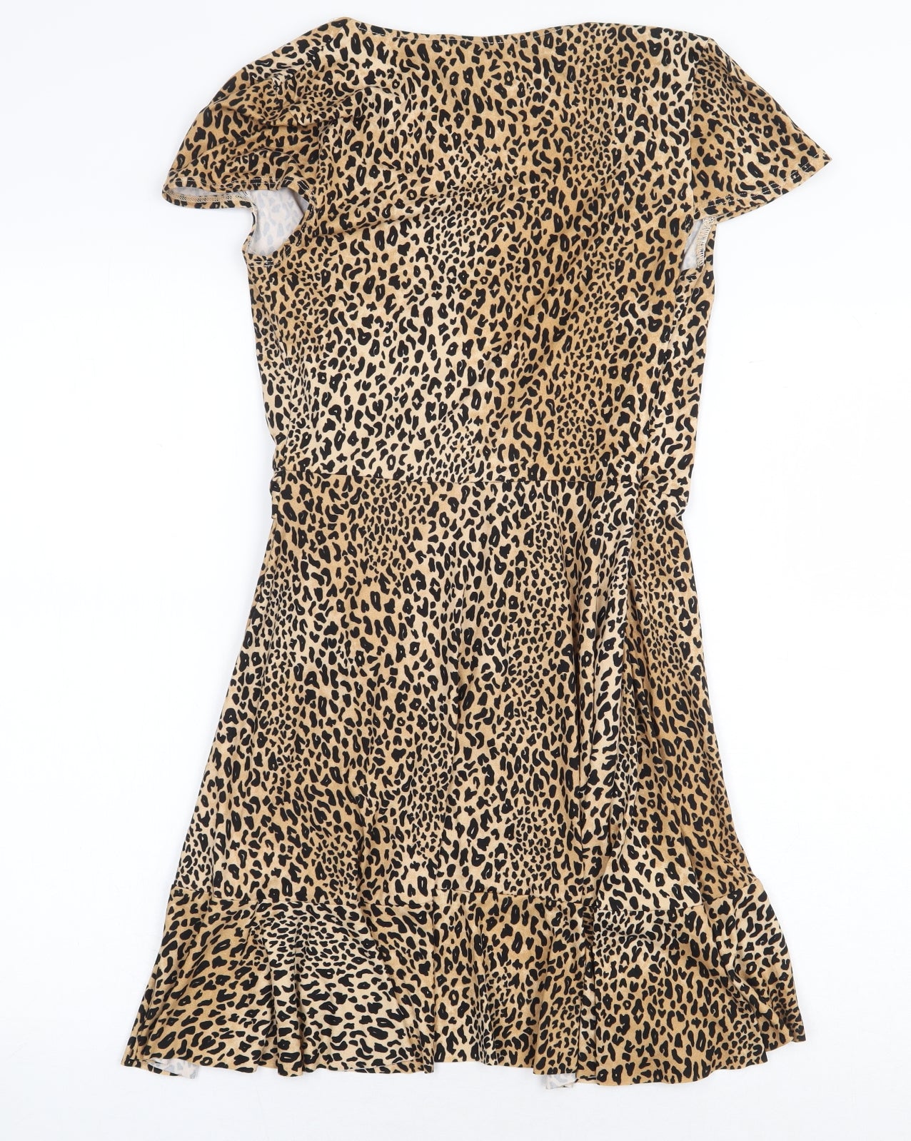 H&M Womens Multicoloured Animal Print Polyester Wrap Dress Size 4XL V-Neck Pullover - Leopard Print