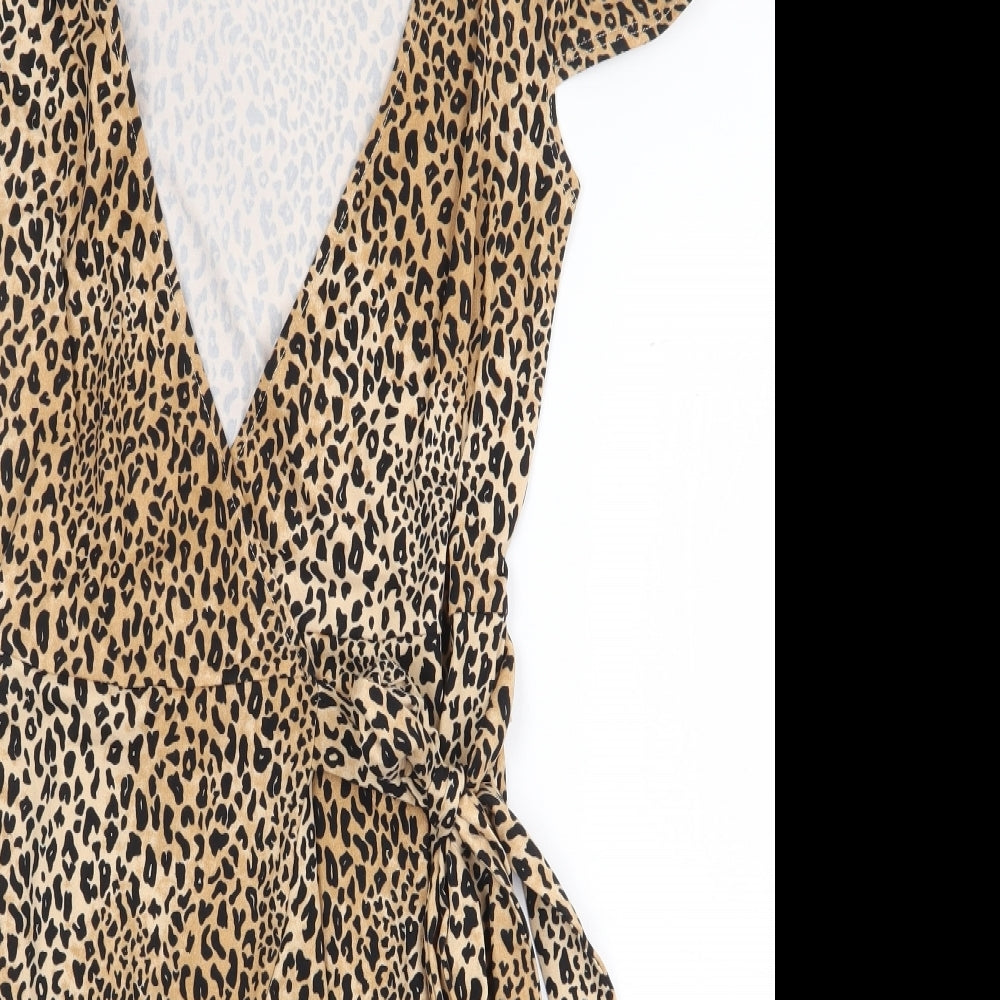 H&M Womens Multicoloured Animal Print Polyester Wrap Dress Size 4XL V-Neck Pullover - Leopard Print
