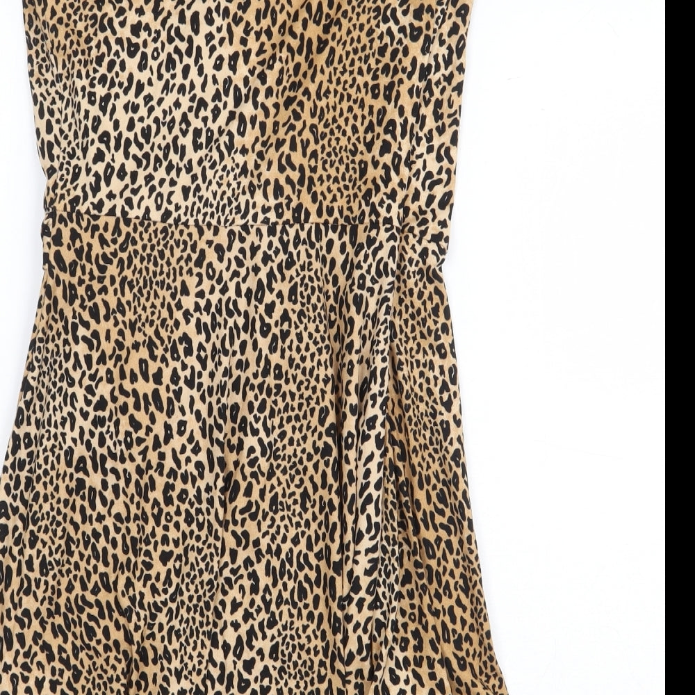 H&M Womens Multicoloured Animal Print Polyester Wrap Dress Size 4XL V-Neck Pullover - Leopard Print
