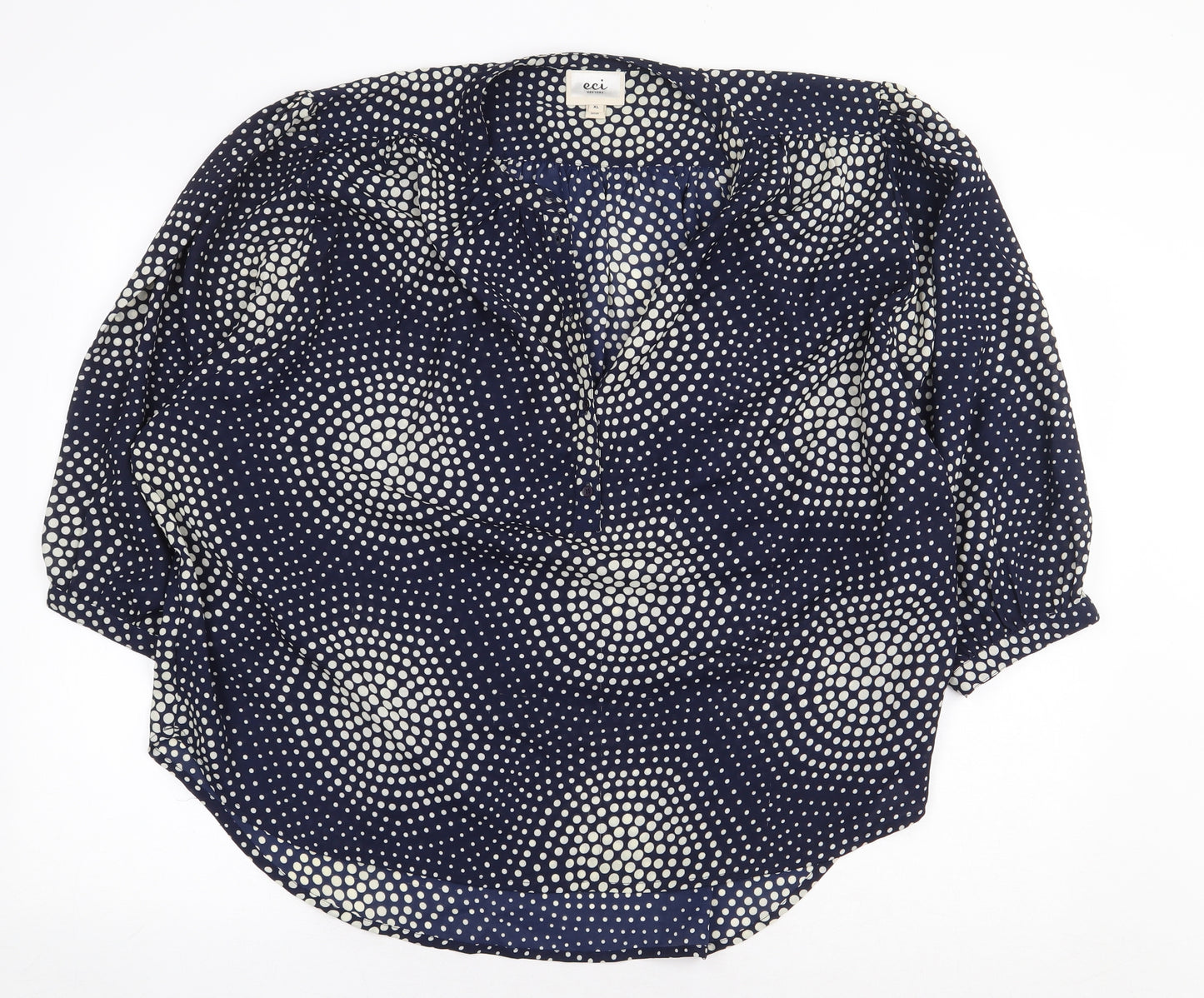 eci New York Womens Blue Geometric Polyester Basic Blouse Size XL V-Neck