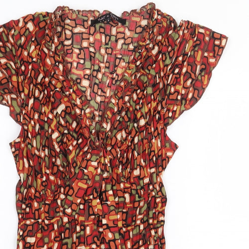 Violet & Claire Womens Orange Geometric Polyester Basic Blouse Size S V-Neck