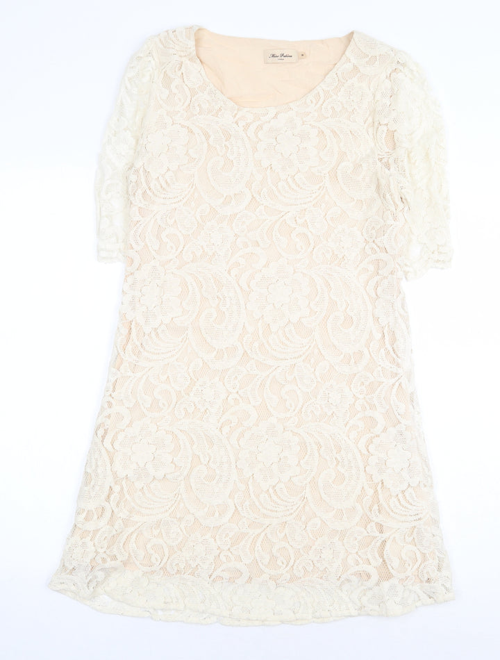 Miss Patina Womens White Floral Cotton Shift Size M Scoop Neck Pullover