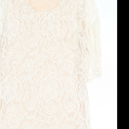 Miss Patina Womens White Floral Cotton Shift Size M Scoop Neck Pullover