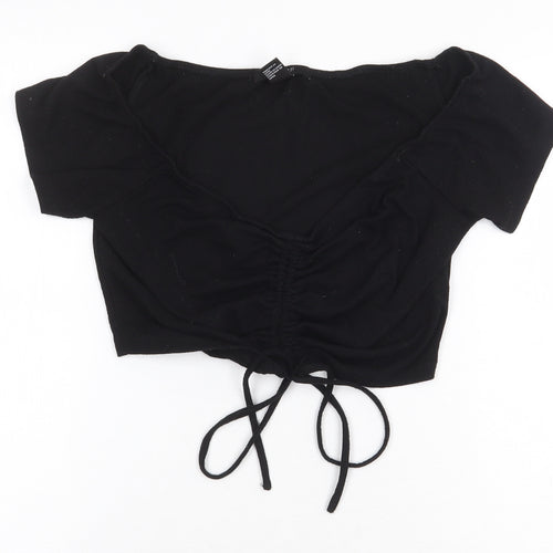 FOREVER 21 Womens Black Polyester Cropped Blouse Size M Scoop Neck