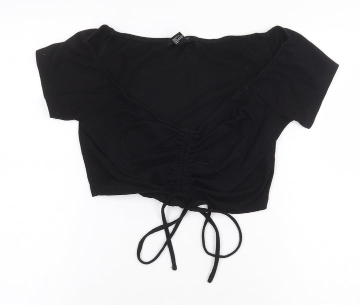FOREVER 21 Womens Black Polyester Cropped Blouse Size M Scoop Neck