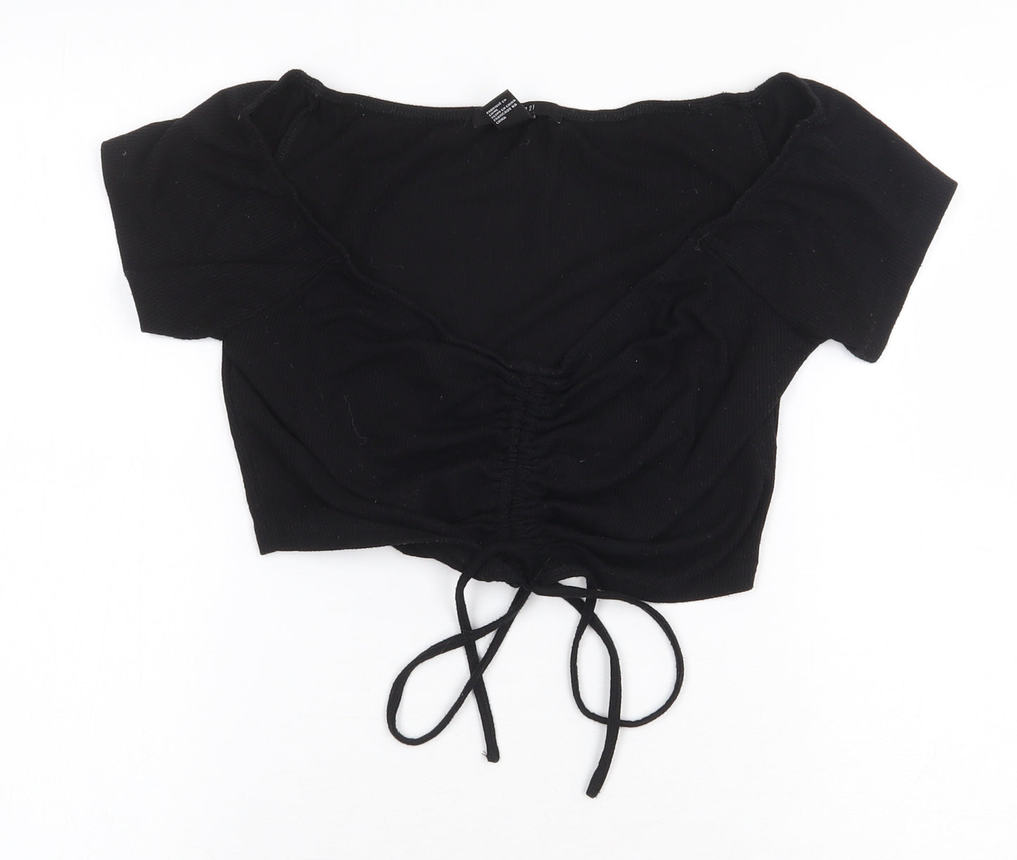 FOREVER 21 Womens Black Polyester Cropped Blouse Size M Scoop Neck