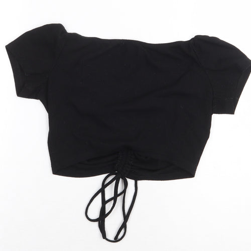 FOREVER 21 Womens Black Polyester Cropped Blouse Size M Scoop Neck