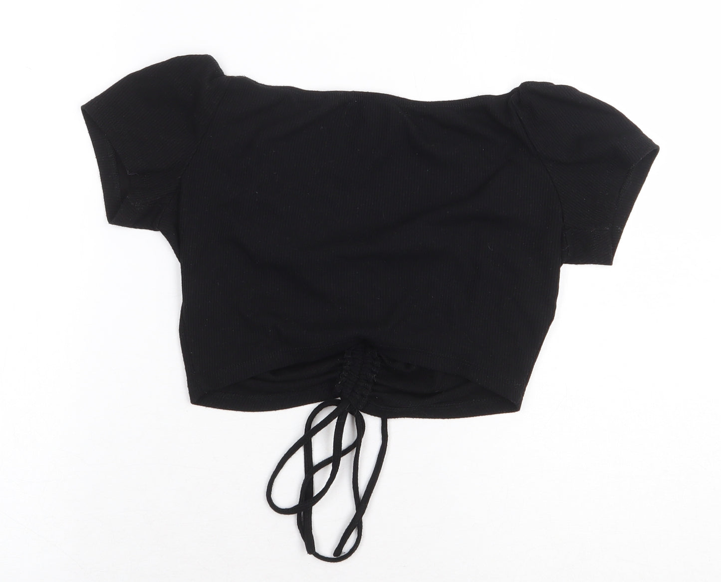 FOREVER 21 Womens Black Polyester Cropped Blouse Size M Scoop Neck