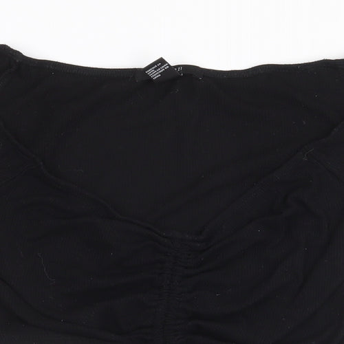 FOREVER 21 Womens Black Polyester Cropped Blouse Size M Scoop Neck
