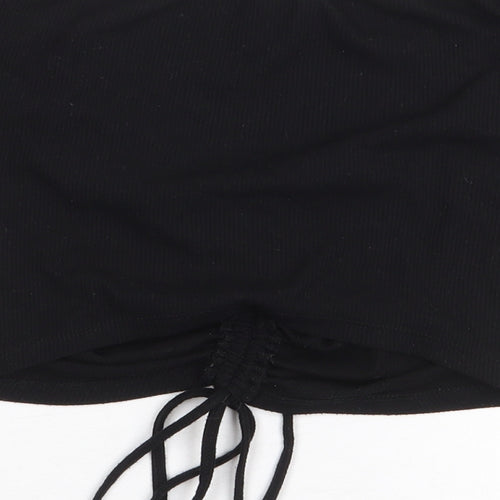 FOREVER 21 Womens Black Polyester Cropped Blouse Size M Scoop Neck