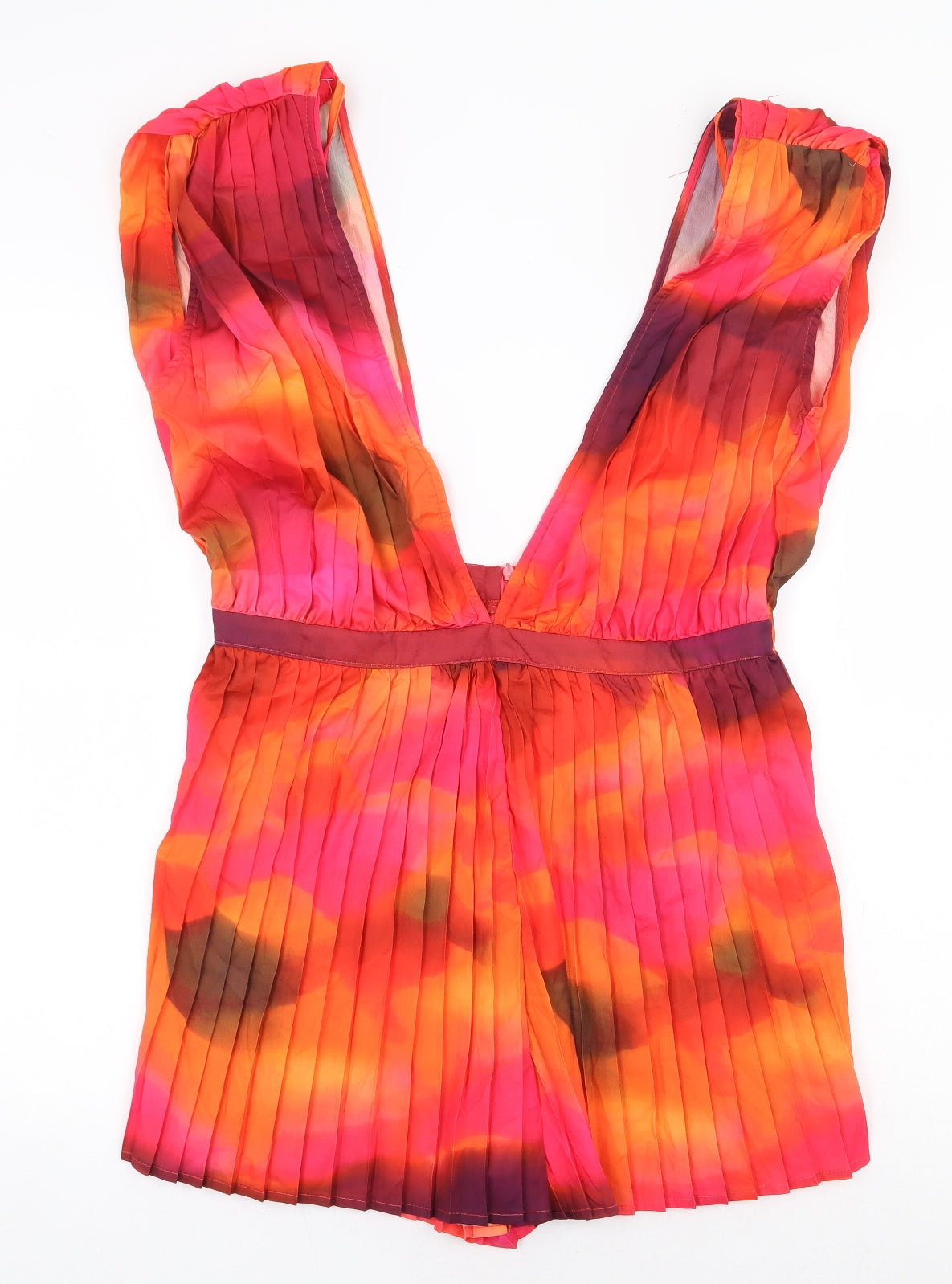 PRETTYLITTLETHING Womens Multicoloured Geometric Polyester Basic Blouse Size 12 V-Neck
