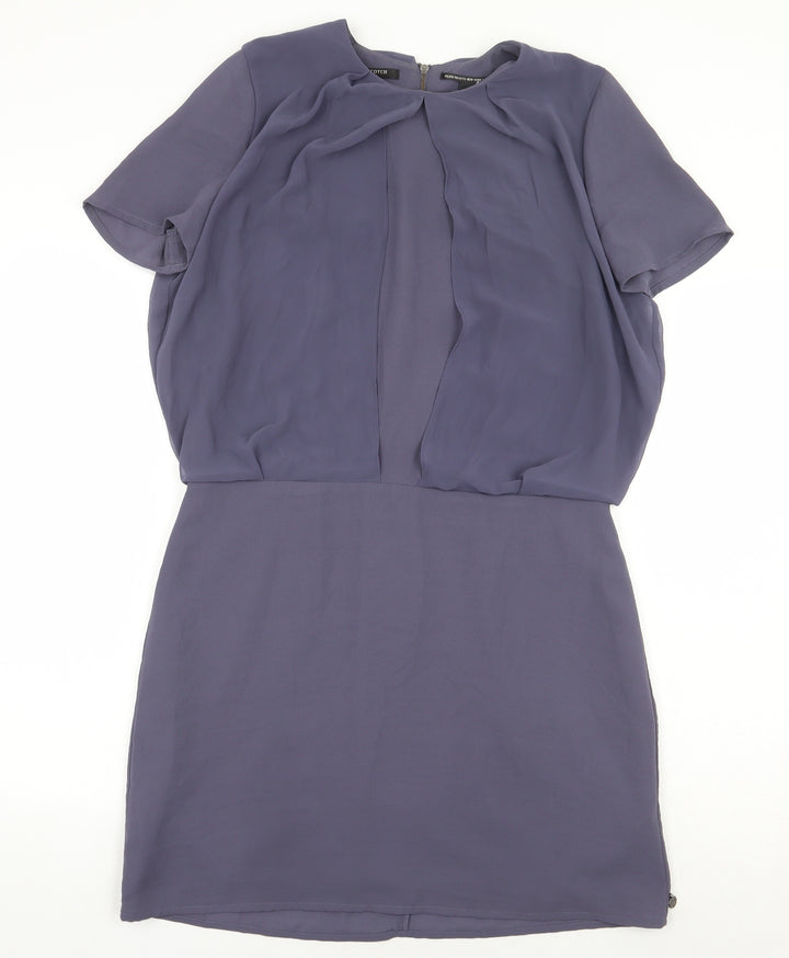 Maison Scotch Womens Blue Polyester A-Line Size XS Round Neck Zip