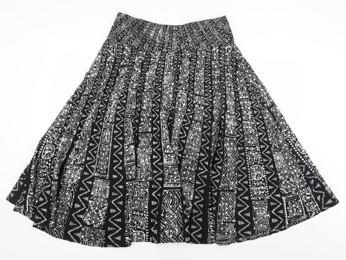 Warehouse Womens Black Geometric Cotton Skater Skirt Size 10 Zip