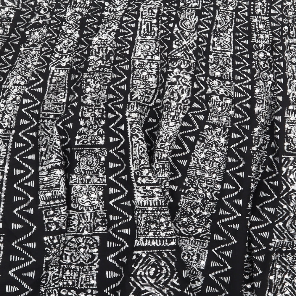 Warehouse Womens Black Geometric Cotton Skater Skirt Size 10 Zip