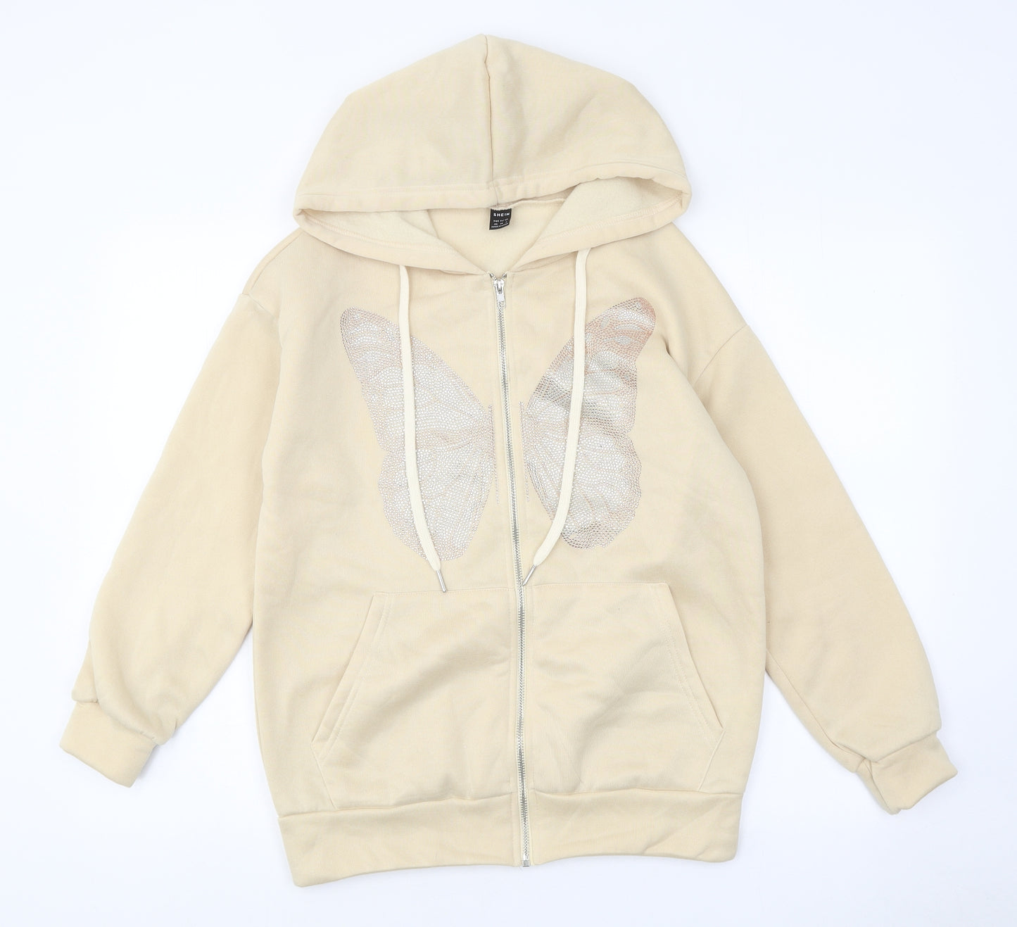 SheIn Womens Beige 100% Polyester Full Zip Hoodie Size XS Zip - Butterfly Pattern