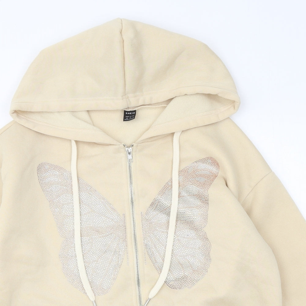 SheIn Womens Beige 100% Polyester Full Zip Hoodie Size XS Zip - Butterfly Pattern