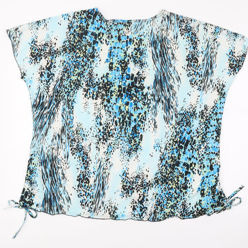 Feline Womens Blue Geometric Polyester Basic Blouse Size M Round Neck - Size M/L