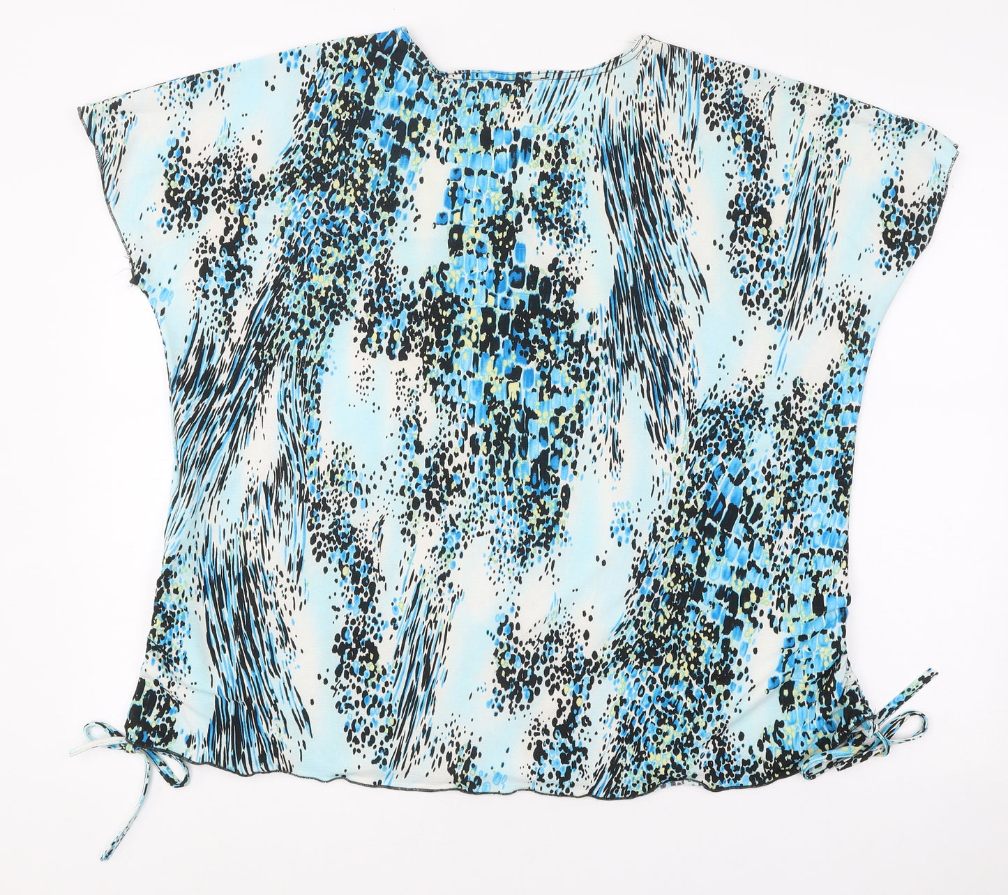 Feline Womens Blue Geometric Polyester Basic Blouse Size M Round Neck - Size M/L
