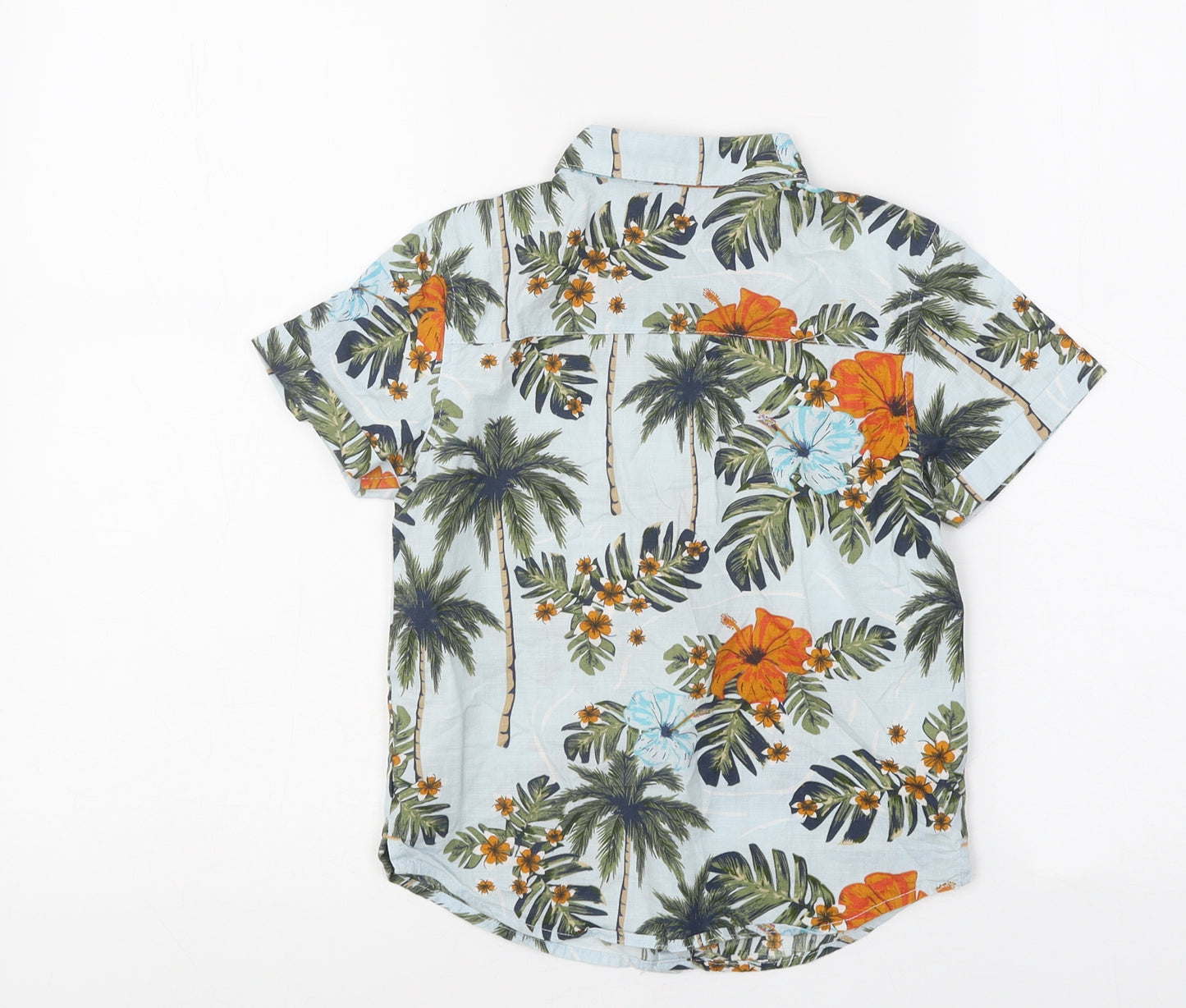 Primark Boys Blue Floral 100% Cotton Basic Button-Up Size 4-5 Years Collared Button
