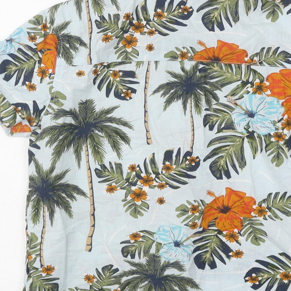 Primark Boys Blue Floral 100% Cotton Basic Button-Up Size 4-5 Years Collared Button