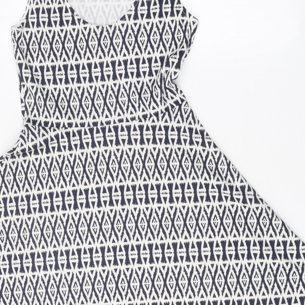H&M Womens White Geometric Polyester Blend Tank Dress Size 10 Scoop Neck Pullover