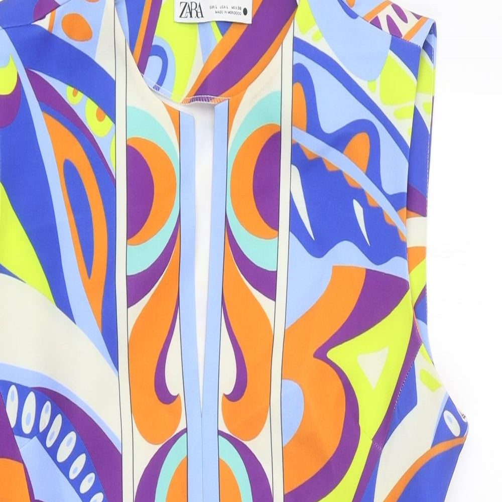 Zara Womens Multicoloured Geometric Polyester A-Line Size L Round Neck Pullover
