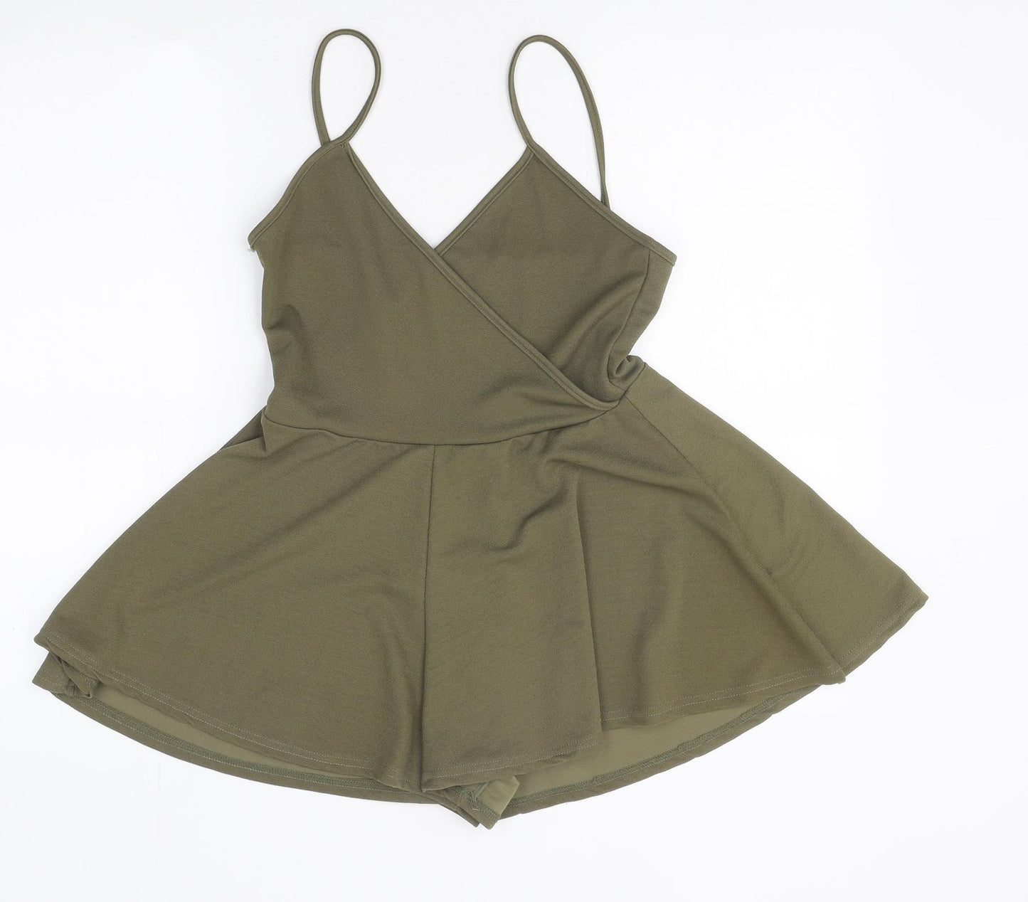 PRETTYLITTLETHING Womens Green Viscose Playsuit One-Piece Size 10 Pullover