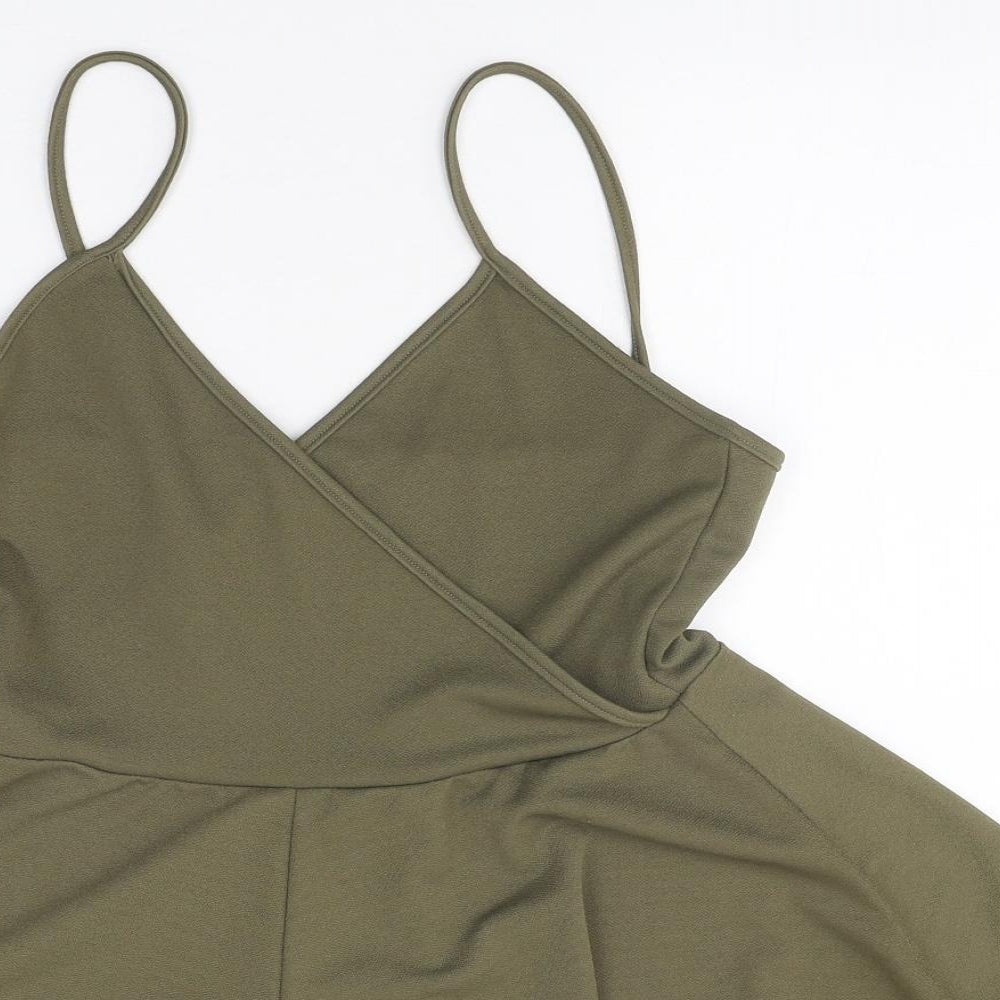 PRETTYLITTLETHING Womens Green Viscose Playsuit One-Piece Size 10 Pullover