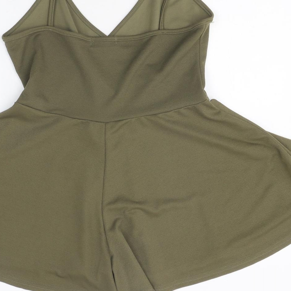 PRETTYLITTLETHING Womens Green Viscose Playsuit One-Piece Size 10 Pullover