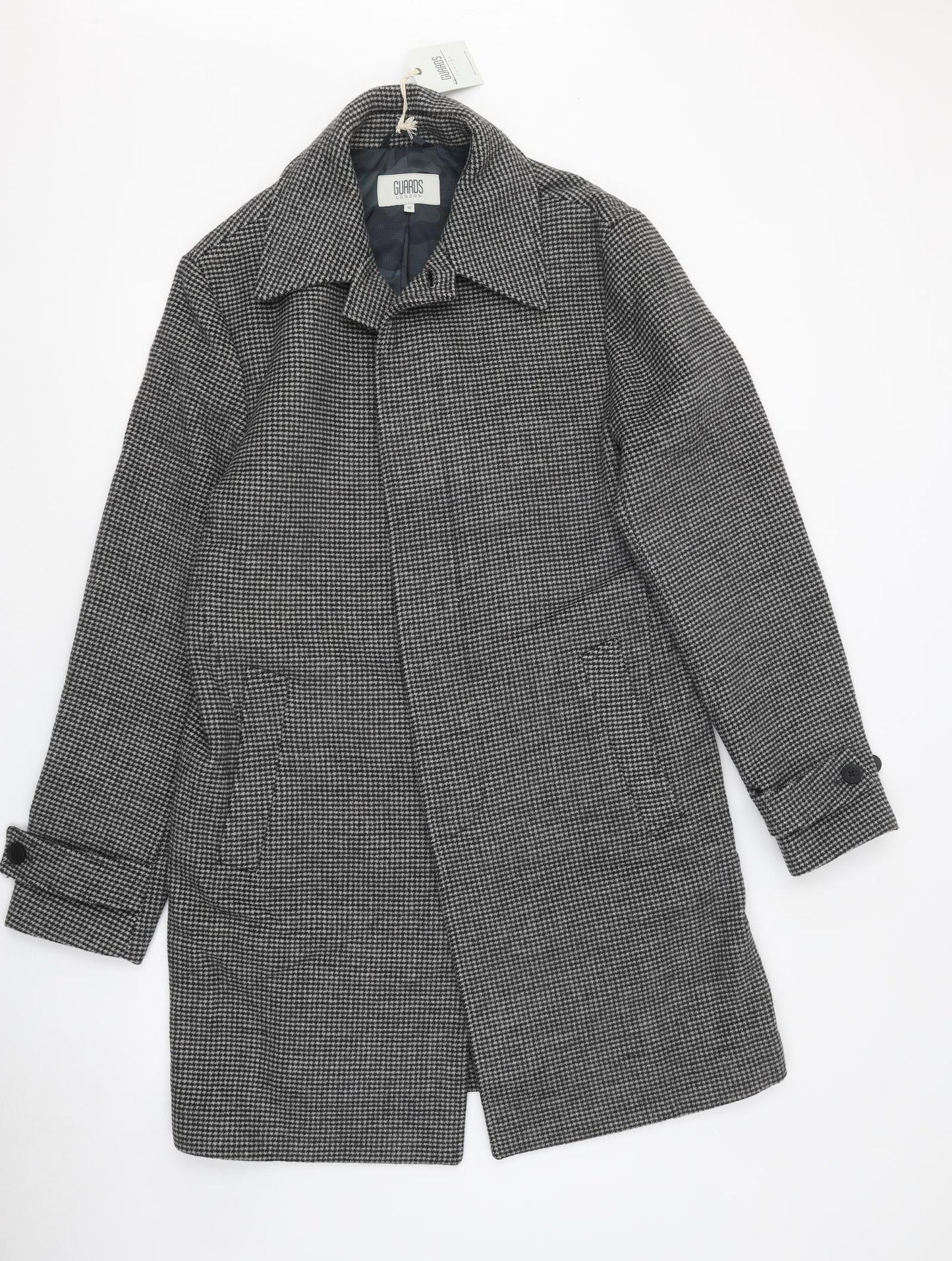 Guards London Mens Grey Geometric Pea Coat Coat Size L Button