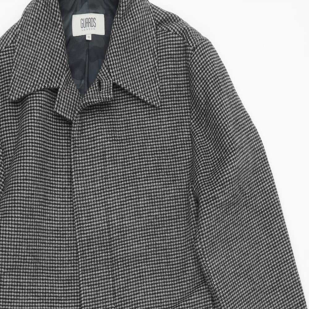 Guards London Mens Grey Geometric Pea Coat Coat Size L Button