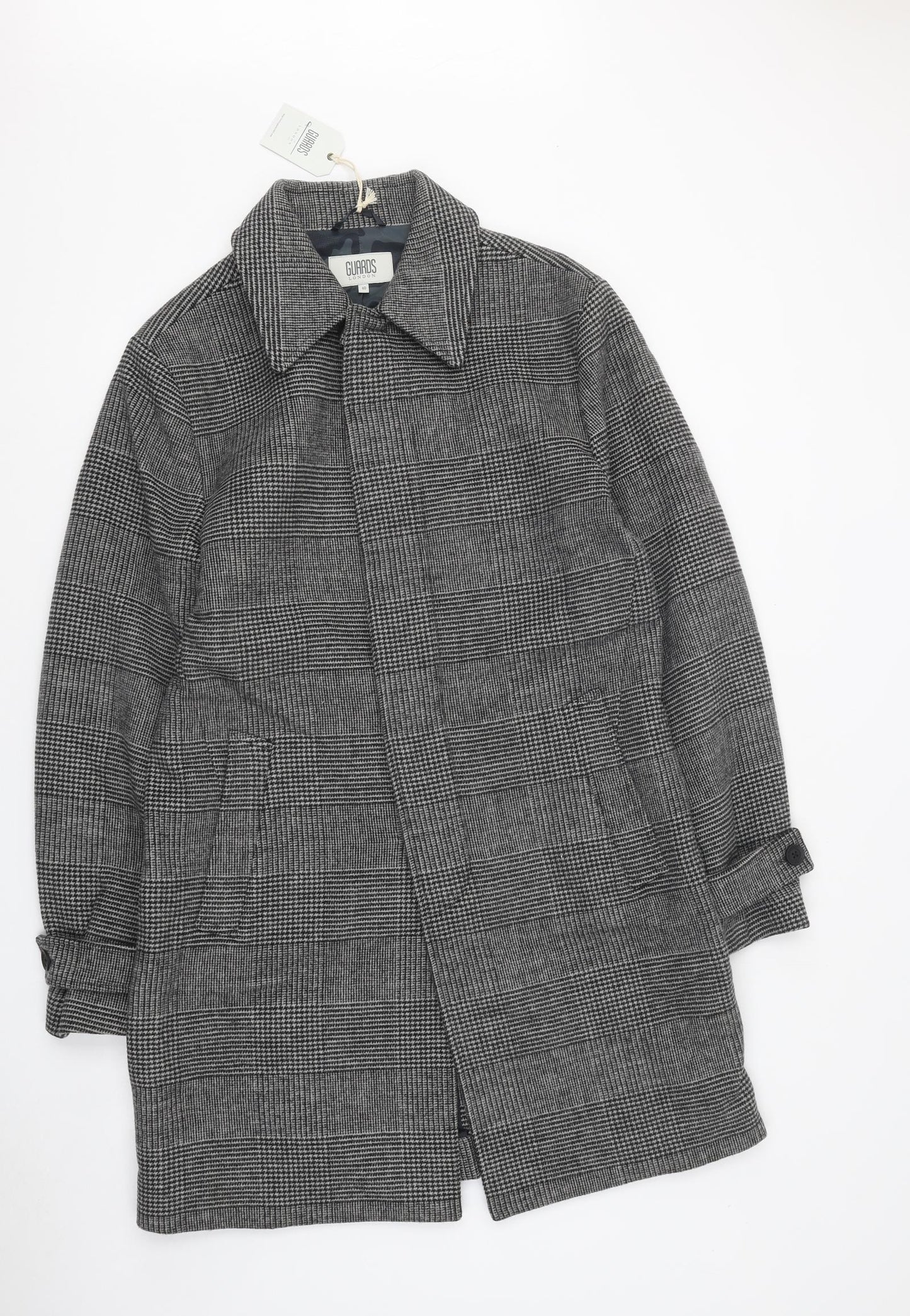 Guards London Mens Grey Plaid Overcoat Coat Size L Button