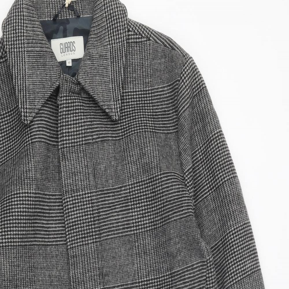 Guards London Mens Grey Plaid Overcoat Coat Size L Button