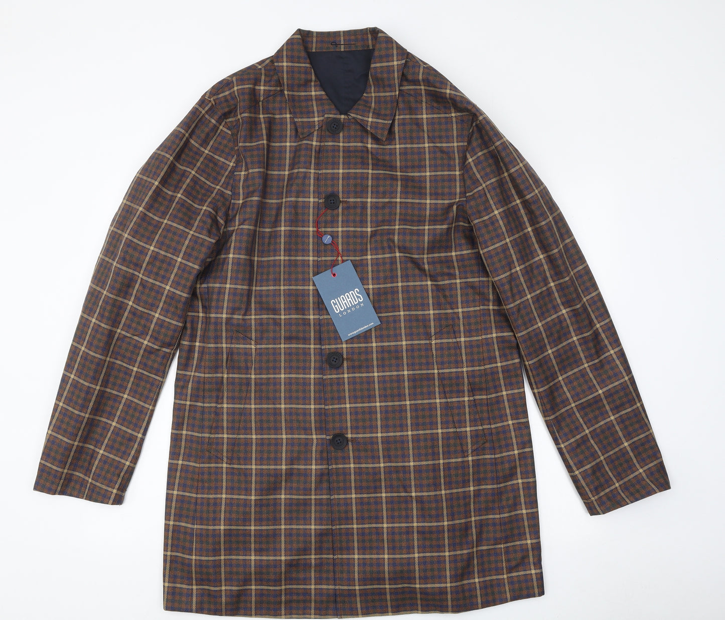 Guards London Mens Brown Plaid Pea Coat Coat Size M Button