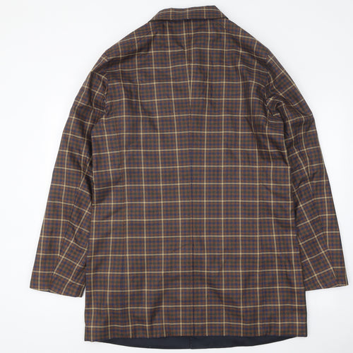 Guards London Mens Brown Plaid Pea Coat Coat Size M Button