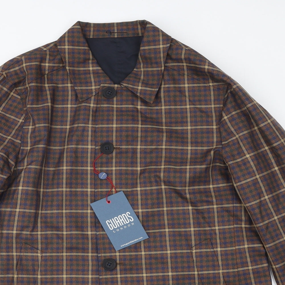 Guards London Mens Brown Plaid Pea Coat Coat Size M Button