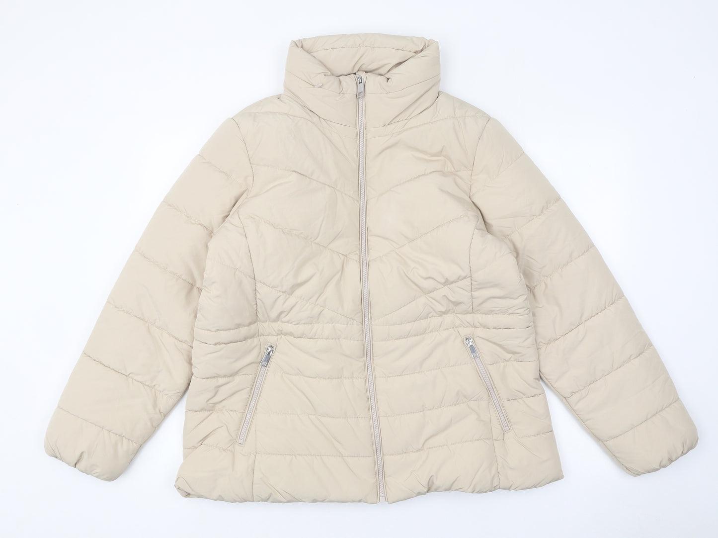 Marks and Spencer Womens Beige Puffer Jacket Coat Size 16 Zip