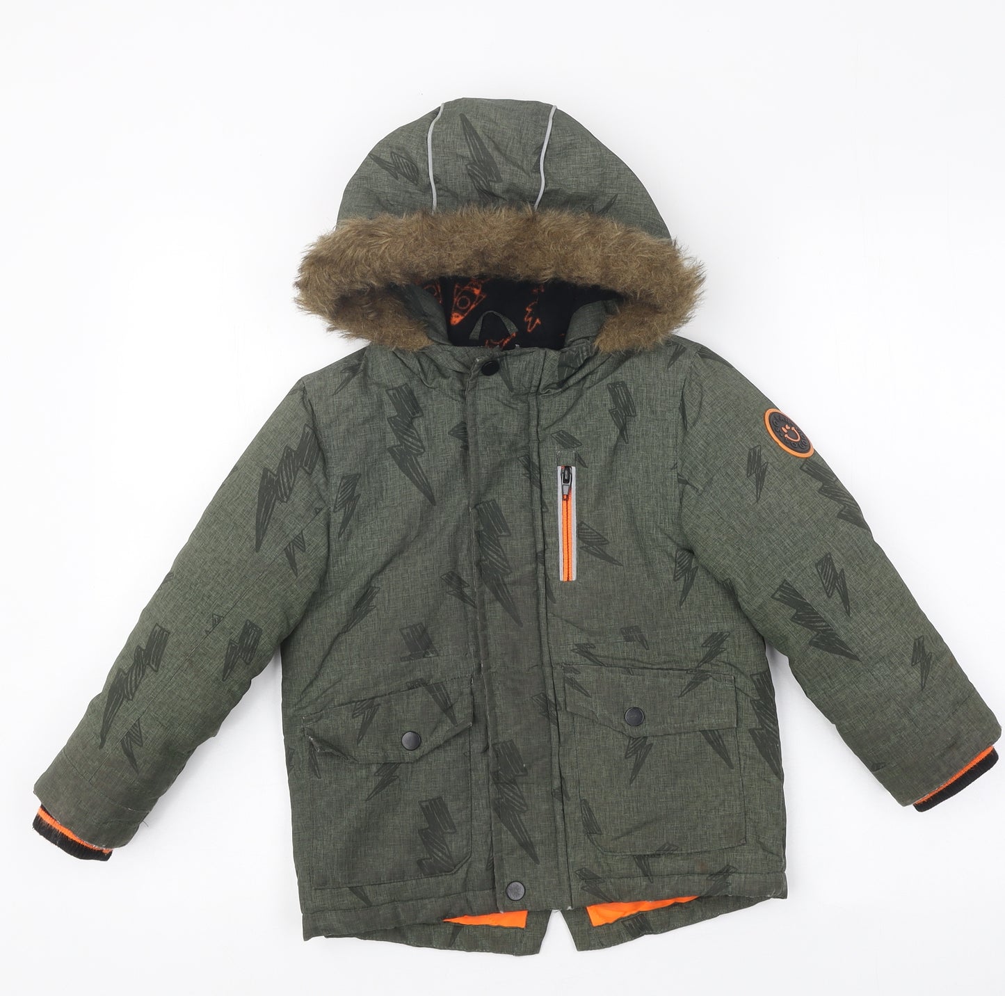 F&F Boys Green Geometric Parka Coat Size 4-5 Years Zip