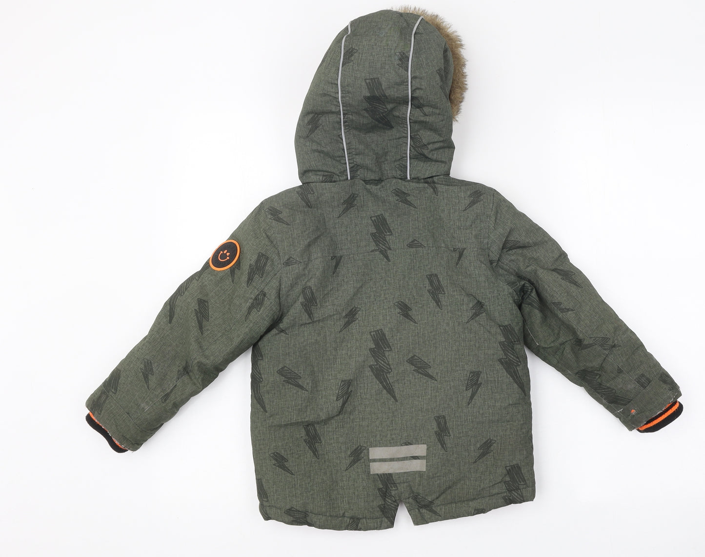 F&F Boys Green Geometric Parka Coat Size 4-5 Years Zip