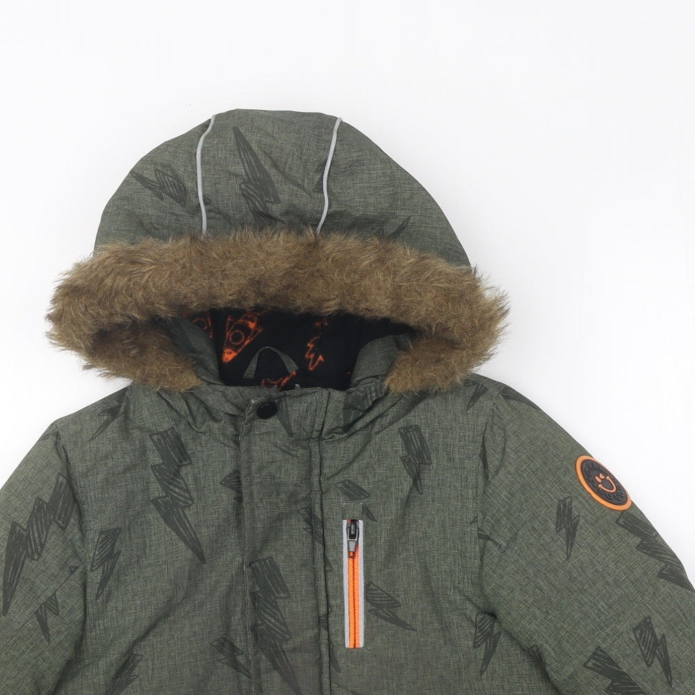 F&F Boys Green Geometric Parka Coat Size 4-5 Years Zip
