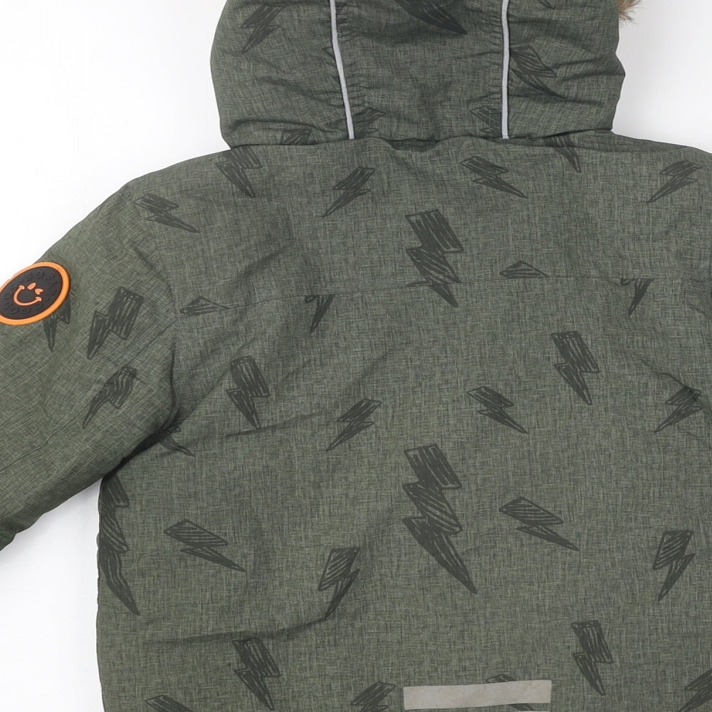 F&F Boys Green Geometric Parka Coat Size 4-5 Years Zip