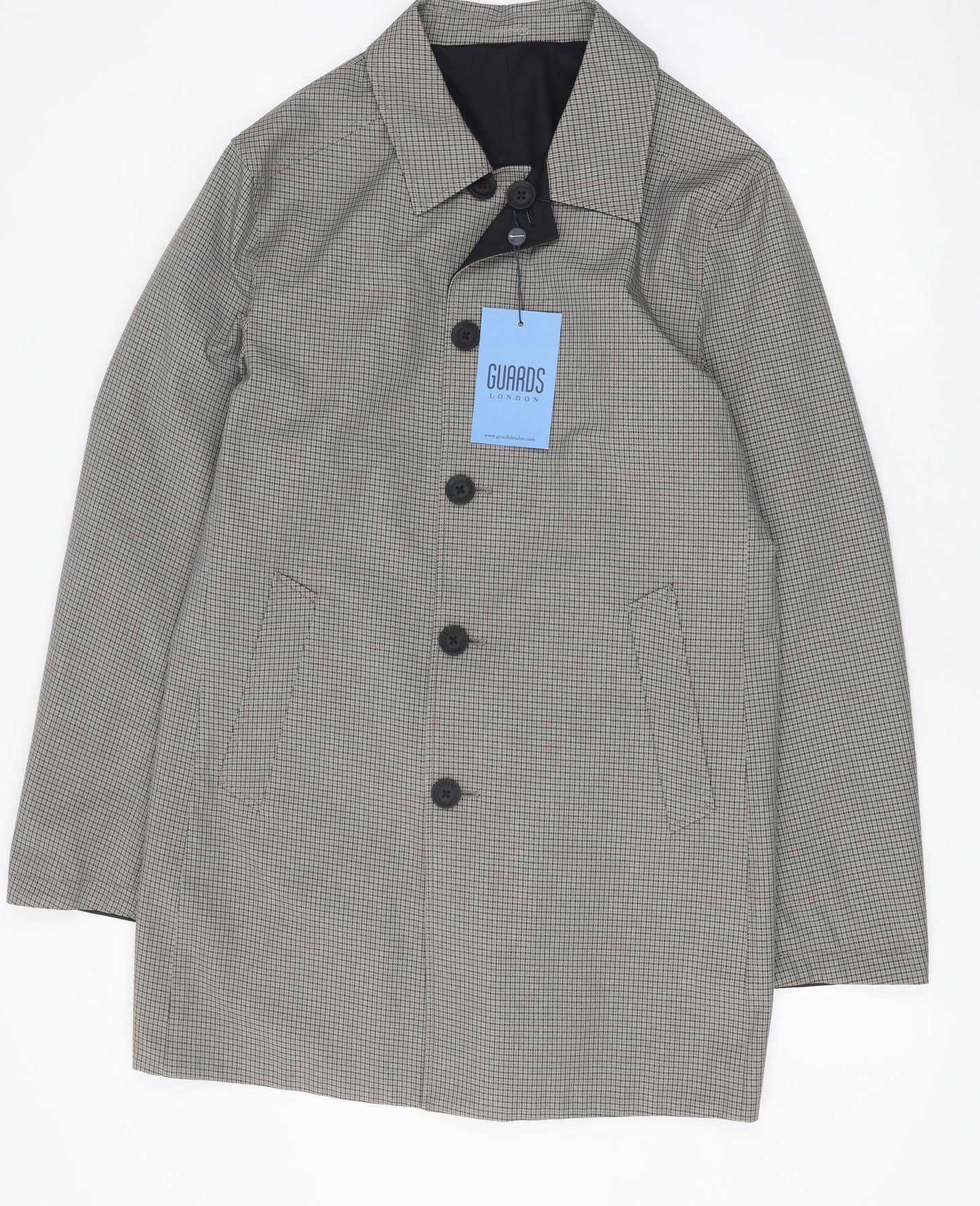Guards London Mens Beige Geometric Overcoat Coat Size 42 Button - Estimated 42 Inches