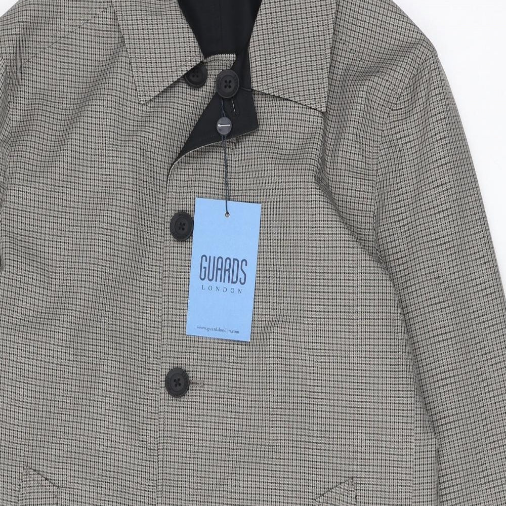 Guards London Mens Beige Geometric Overcoat Coat Size 42 Button - Estimated 42 Inches